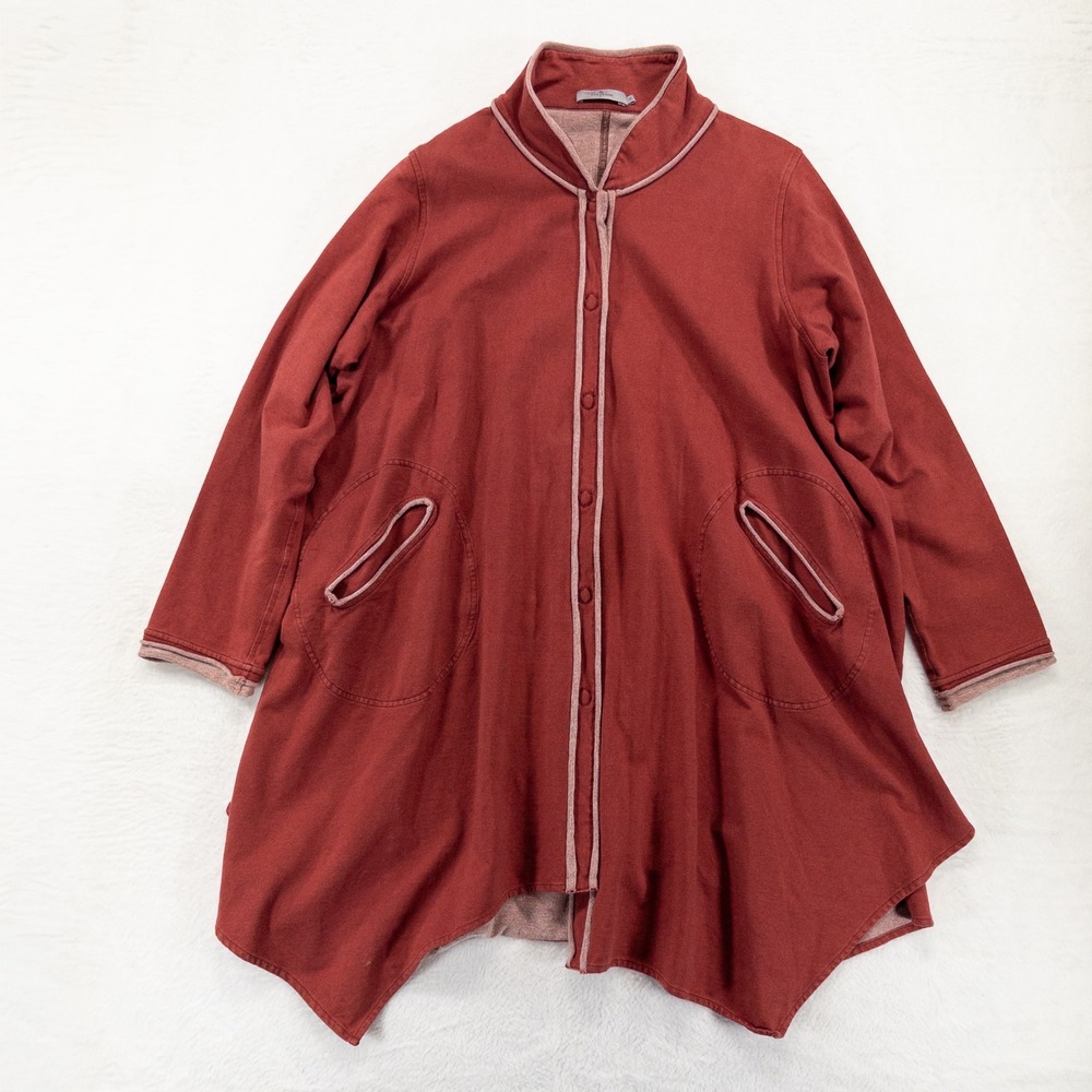 Cheyenne Womens Sweatshirt Jacket L/XL Red Cotton Asymmetrical Lagenlook Artsy